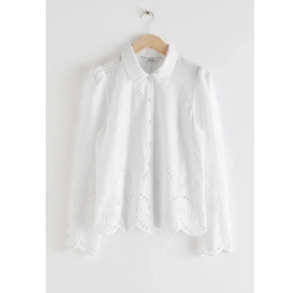 & Other Stories Broderie Anglaise Cutout Embroidered Button Down Shirt Blouse
